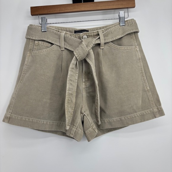 Banana Republic Pants - Banana Republic High Rise Belted Pleated Denim Shorts Khaki Tan Size 28 Women